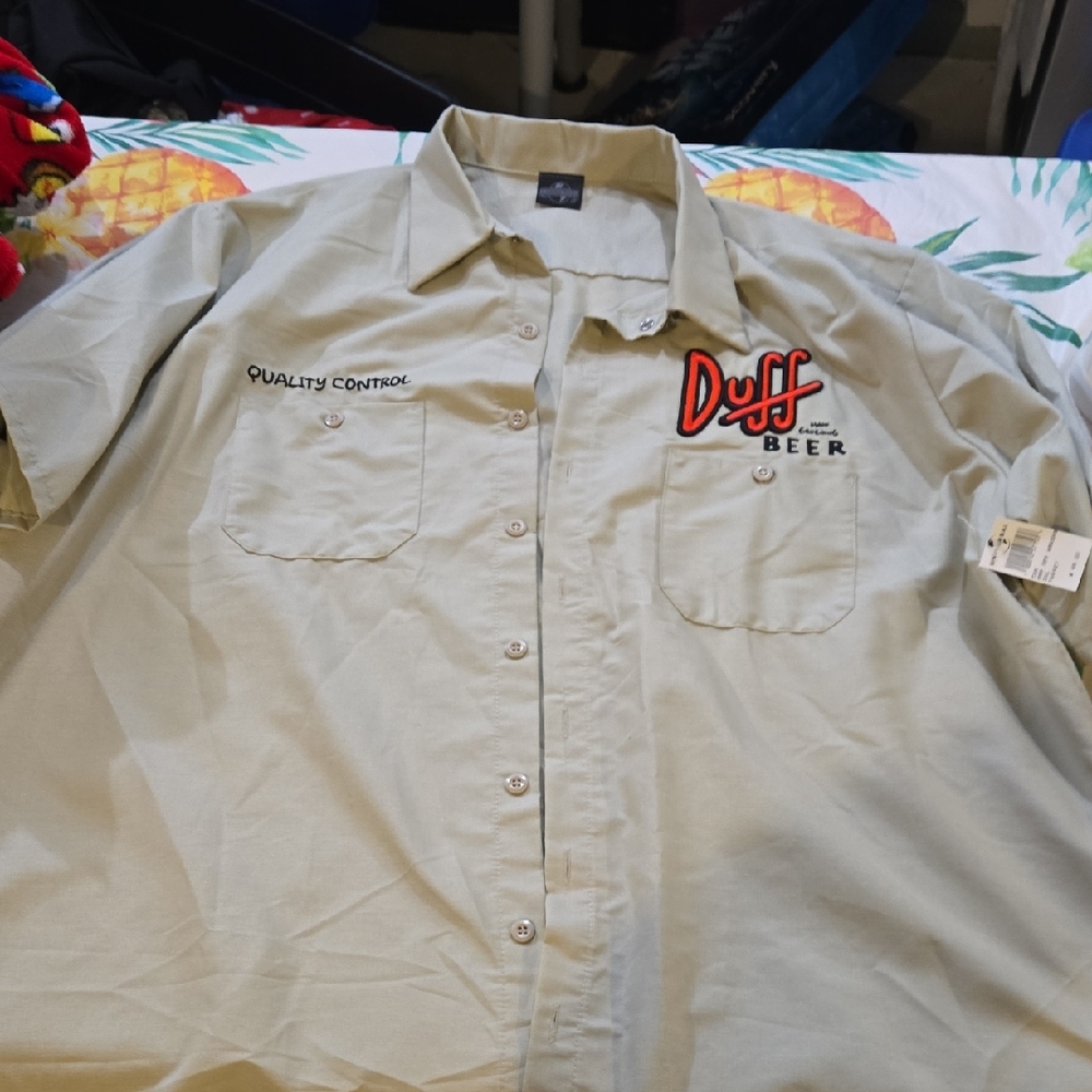 Universal Beige Duff Beer Casual Button Down Shirt